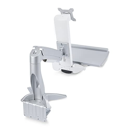 StarTech.com Sit-Stand Monitor Arm with Keyboard Tray - Adjustable Desk Mount Sit-Stand Workstation Arm for Single 27" VESA Display - Ergonomic Articulating Standing Desk Converter, TAA - color: Silver, style: Desk Mount – Spring Arm