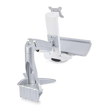 StarTech.com Sit-Stand Monitor Arm with Keyboard Tray - Adjustable Desk Mount Sit-Stand Workstation Arm for Single 27" VESA Display - Ergonomic Articulating Standing Desk Converter, TAA - color: Silver, style: Desk Mount – Spring Arm