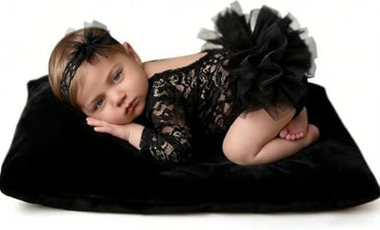 Newborn Photography Outfits Girl Baby Photography Props Lace Romper with Headress Newborn Outfits Girls Photo Props - color: Black