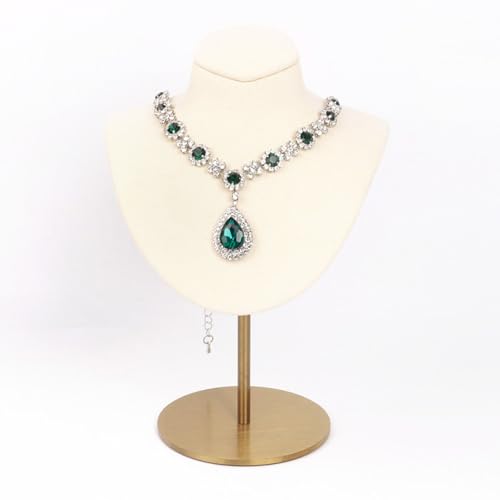 Necklace Display Stand For Selling Velvet Chain Jewelry Bust Holder Organizer With Stainless Steel Stand Jewelry Display - color: Beige-White-7.08in