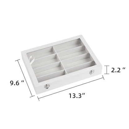Frebeauty Sunglass Organizer,Velvet Glasses Organizer,8-Slot Sunglasses Tray with Clear Lid,Men's/Women's Sunglasses Box,Sunglass Case,13.3 x 9.6 x 2.2 Inches,Eyeglass/Eyewear Display Tray(White) - color: White, style: With Lid