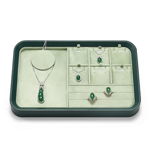 Oirlv Jewelry Display Tray for Vendors Velvet Jewelry Tray with Compartments for Rings and Necklaces(Green) - color: Green P21701