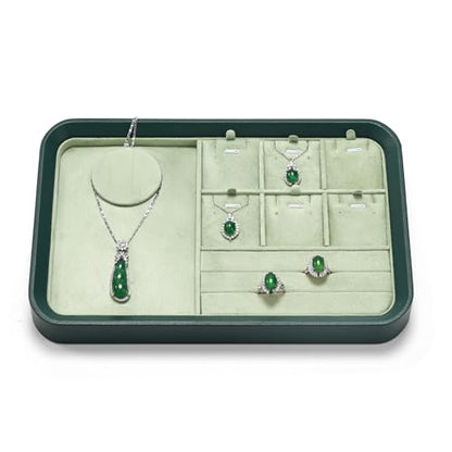 Oirlv Jewelry Display Tray for Vendors Velvet Jewelry Tray with Compartments for Rings and Necklaces(Green) - color: Green P21701