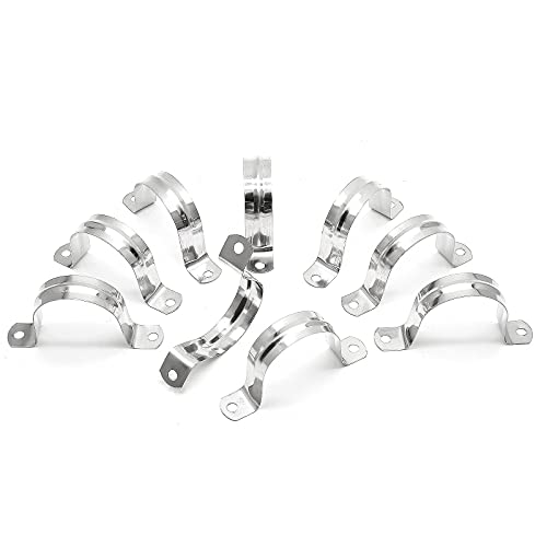 10Pcs 2 Inch Stainless Steel Large Conduit Clamps, Two Hole Strap U Bracket Rigid Pipe Strap Metal U Clamp Conduit Strap Tension Clips U-tube Clamp Heavy Duty - size: 2 inch / 52 mm