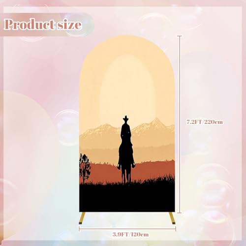 Wedding Arch Backdrop Cover 7.2FT Silhouette Lonesome Cowboy Riding Horse Sunset Spandex Fitted Arch Cover Round Top Stands Cover for Birthday Party Ceremony Banquet Decoration - color: Color4, size: 7.2x3.6 FT