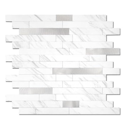 Yipscazo 10 Sheets Peel and Stick Stone Metal Tile Backsplash, Stick on Tiles for Backsplash Kitchen, Bathroom, Laundry Room, Camper, Fireplace (12'' X 12'', White Stone with Metal) - color: White Stone With Metal