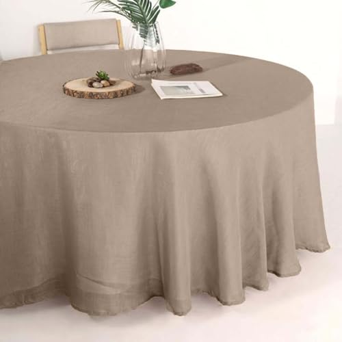 Efavormart 120" Taupe Premium Faux Linen Round Tablecloth | Textured Wrinkle Free Tablecloth - color: Taupe, size: 120" (Round)