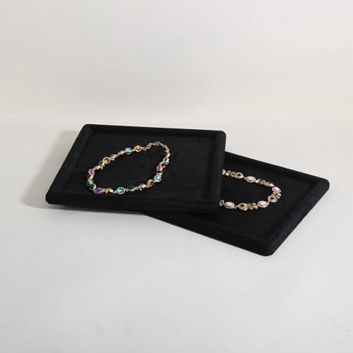 Square velvet Jewerly display tray, Jewelry storage organizer plate, Empty Jewelry showcase tray for Necklace Bracelet Ring Earring display stand holder (Black-Large, 9.8 x 9.8 in) - color: Black, size: Large