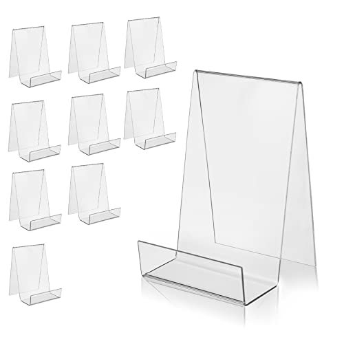 ZOEY Acrylic Book Stand with Ledge Clear Display Easels Plate - 10 Pack Book Holder Easel Stand for Books Display, Music Sheets, Artworks, CD, Tablet Holder (5Large+5Small) - color: Clear, size: 5 X Large + 5 X Small