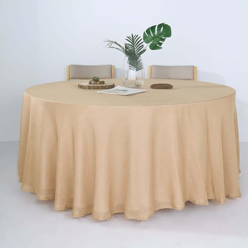 Efavormart 120" Natural Premium Faux Linen Round Tablecloth | Textured Wrinkle Free Tablecloth - color: Natural, size: 120" (Round)