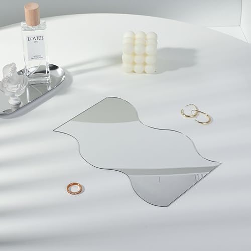 3PCS Moon Ripple Shape Mirror Photo Props Set, Acrylic Mirror Reflection Board Photography Background Props for Goods, Crafts, Lipstick, Jewelry, Cosmetics, Makeup Tools, Food (Irregular) - color: Irregular
