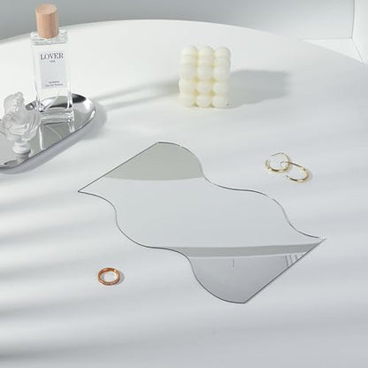3PCS Moon Ripple Shape Mirror Photo Props Set, Acrylic Mirror Reflection Board Photography Background Props for Goods, Crafts, Lipstick, Jewelry, Cosmetics, Makeup Tools, Food (Irregular) - color: Irregular