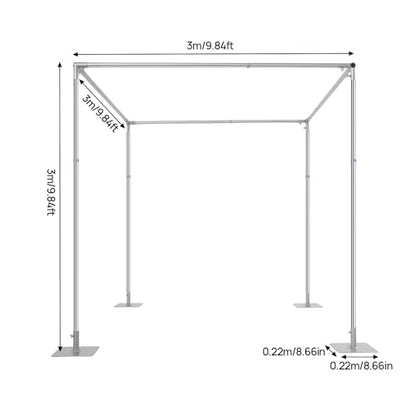 10ft Square Backdrop Stand, Adjustable 4 Post Hardware Kit, Heavy Duty Portable Backdrop Stand Canopy Frame Kit with Metal Base Photo Back Drop Holder for Wedding Birthday Party Photography Decoration