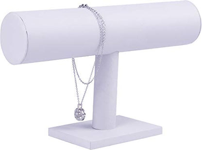 ChezMax Necklace Jewelry Display Jewelry Stand Hovering T-Bar Bracelet Holder for Home Organization - color: A-White Leatherette