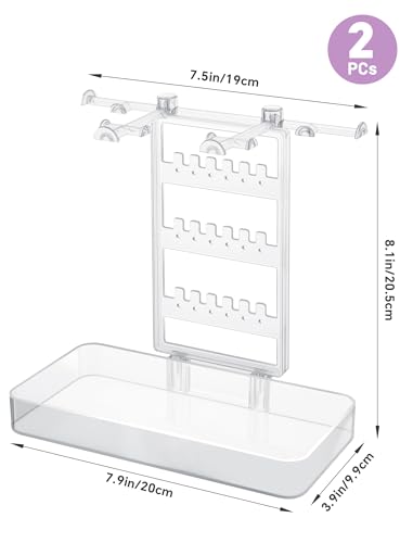 NiHome Acrylic Jewelry Display Stand with Tray – Clear Bracelet & Earring, Necklace Organizer, Space-Saving Jewelry Storage for Vanity & Bedroom - color: 2 PACK