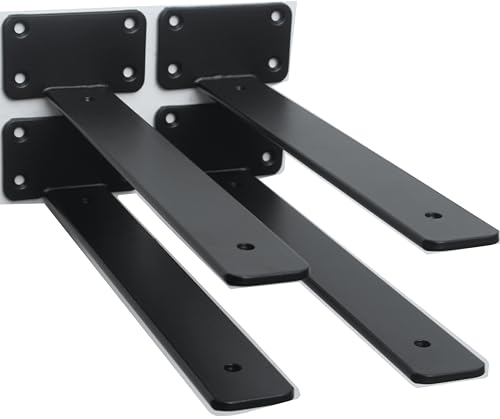 2 Pack - 11 inch Black Hidden L Shelf Bracket (1/5 Inch Thicked) Iron Floating Shelf Brackets Rustic Industrial Metal Brackets for Shelf Support - size: 11 Inch, style: Black 2 Pack