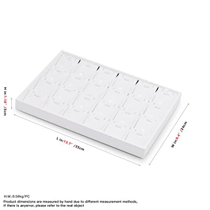 Oirlv Premium White Leather Stackable Jewelry Tray 24 Grid Jewelry Organizer Tray with Removable Inserts Cards Necklace Display Holder - color: White, size: 24 Grid Tray With Inserts