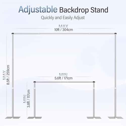 EMART Heavy Duty Backdrop Stand, 8.5x10Ft Adjustable Pipe and Drape kit with 9.26 LBS Steel Flat Base, Sturdy Metal Diy Photo Background Frame for Parties, Events, Wedding, Photography - Silver - color: Silver, size: 8.5x10FT
