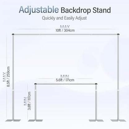 EMART Heavy Duty Backdrop Stand, 8.5x10Ft Adjustable Pipe and Drape kit with 9.26 LBS Steel Flat Base, Sturdy Metal Diy Photo Background Frame for Parties, Events, Wedding, Photography - Silver - color: Silver, size: 8.5x10FT