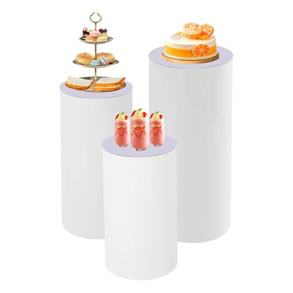 3PCS Round PVC Pedestal Stands, White Dessert Table Display Pillars, Wedding Party Art Decor Display Column for Patios, Corridors and Entrances (23.6-35.4in Round) - size: 23.6-35.4in Round