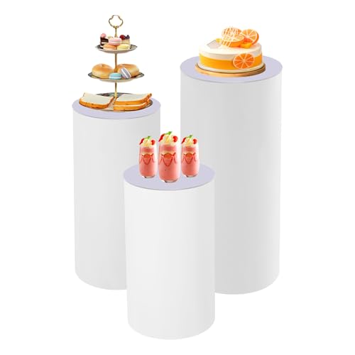 3PCS Round PVC Pedestal Stands, White Dessert Table Display Pillars, Wedding Party Art Decor Display Column for Patios, Corridors and Entrances (23.6-35.4in Round) - size: 23.6-35.4in Round