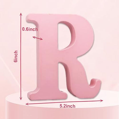 AOCEAN 6 Inch Pink Wood Letters Unfinished Wooden Letters for Wall MAGA Decorative Standing Letters Slices Sign Board for Crafts Christmas Decoration Home Party Projects (R) - style: R