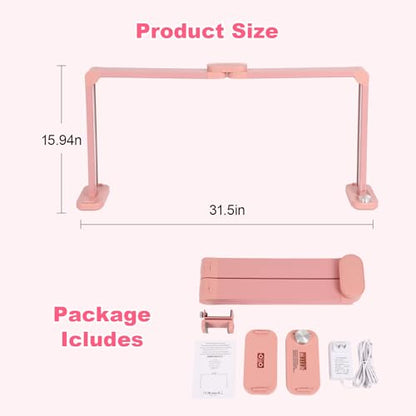 34in Half Moon Light for Nail Desk, Foldable LED Lamp for Nail Art, Tattooing, Craft Making, Stepless Dimming, 3000-6000K Color Temperature Adjustment, 456 Light Beads, Pink - color: Pink