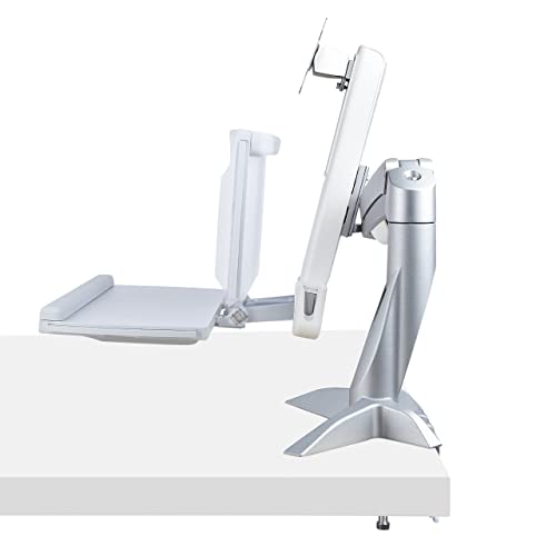 StarTech.com Sit-Stand Monitor Arm with Keyboard Tray - Adjustable Desk Mount Sit-Stand Workstation Arm for Single 27" VESA Display - Ergonomic Articulating Standing Desk Converter, TAA - color: Silver, style: Desk Mount – Spring Arm