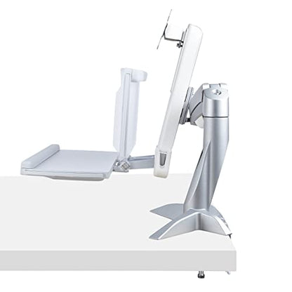 StarTech.com Sit-Stand Monitor Arm with Keyboard Tray - Adjustable Desk Mount Sit-Stand Workstation Arm for Single 27" VESA Display - Ergonomic Articulating Standing Desk Converter, TAA - color: Silver, style: Desk Mount – Spring Arm