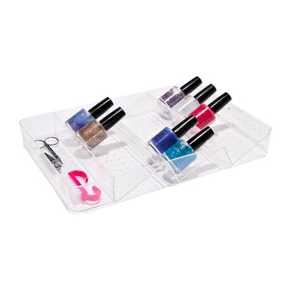 madesmart Angled Storage Tray, Make-up Bathroom Organizer, Lipstick, Razors, Q-Tips, Bath Essentials Angled for Easy-Viewing, Large, Clear