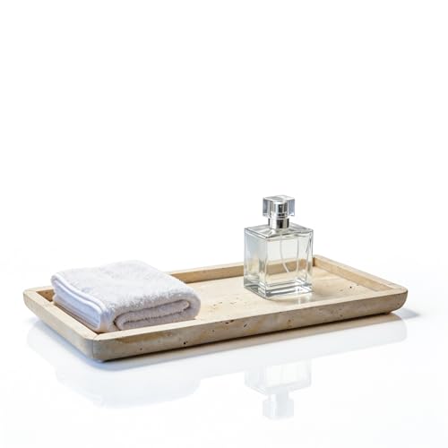 Natural Marble Travertine Vanity Tray, 12 x 6 inch Home Decor Tray for Home,Bathroom, Kitchen, Dresser, Coffee Table, Sink Storage Holder Organizer,Beige Travertine(NS015) - color: Beige Travertine, size: 12" x 6.1" x 0.8"