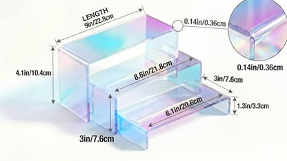 Stackable Acrylic Display Risers, 4 Sets 12 Pieces Clear Riser Stands, 3-Tier Iridesc Stair Stands for Cupcakes, Jewelry, Makeup - Waterproof & Easy Clean, Space-Saving Nesting Design (3 Sizes) - color: Iridescent