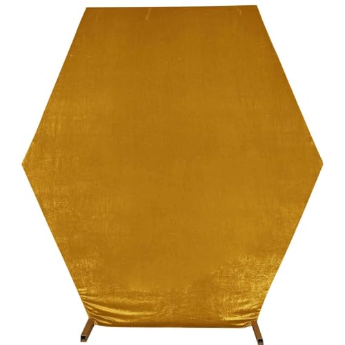 Efavormart 8ftx7ft Metallic Gold Soft Velvet Hexagon Backdrop Stand Cover, Double-Sided Stretchable Fitted Wedding Arch Cover, Premium Velveteen Pullover Backdrop for Party, Events, Ceremonies - color: Gold