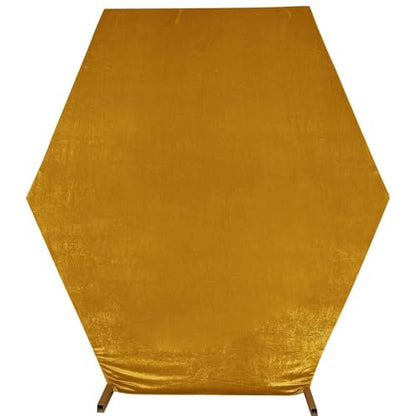 Efavormart 8ftx7ft Metallic Gold Soft Velvet Hexagon Backdrop Stand Cover, Double-Sided Stretchable Fitted Wedding Arch Cover, Premium Velveteen Pullover Backdrop for Party, Events, Ceremonies - color: Gold