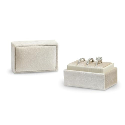 Rectangle 3 Slots Italian Velvet Jewelry Box Engagement Wedding Photo Ring Box Keepsake Box Triple Ring Gift Box (Champagne) - color: Champagne
