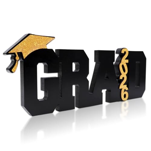 Grad 2026 Sign Graduation Decorations, Class of 2026 Photo Booth Props for Photoshoot, Graduation Table Centerpieces for College High School Congrats Grad Party Supplies (Black) - color: Graduation Black