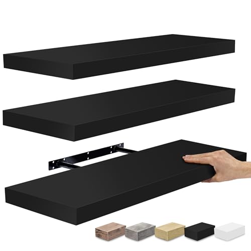 Sorbus Floating Shelves for Wall - 24" Bathroom Shelves, Wall Decor for Bedroom, Kitchen, Living Room, Home Decor & Book Storage - Mounted Floating Shelf with Invisible Brackets (Black, 3 Pack) - color: Black, size: 3 Pack