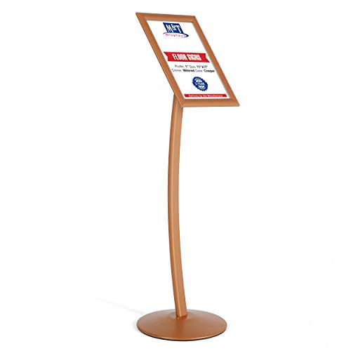 M&T Displays Curved Menu Board, 11x17 Pedestal Sign Holder Copper Floor Standing Aluminum Front Loading Easy Open Poster Message Advertisement Holder For Restaurant Cafe Hotel - color: Copper, size: 11x17