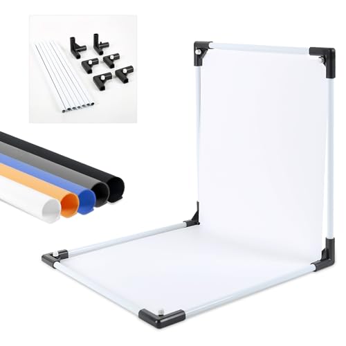 Photo Backdrop Stand 2x4ft L-Shaped,Portable Product Photography Background with 5 Color Backdrops for Small Studio, E-Commerce Product Shooting, Jewelry & Craft Photography
