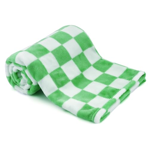 GreatBba Plush Checkered Baby Blanket for Boys Girls Nursery, 30"*40" Warm Short Fleece Blanket Neutral for Infant Newborn, Small Fuzzy for Sleeping, Chenille or Stroller (Green&White) - color: Green&white