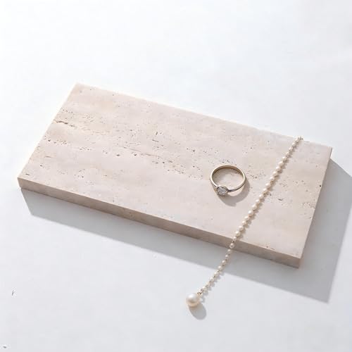 Natural Travertine Stone Display Tiles, Decorative Photography Props for Jewelry, Cosmetics, Home Decor, Beige Stone Blocks (10cm*20cm) - size: 10cm*20cm