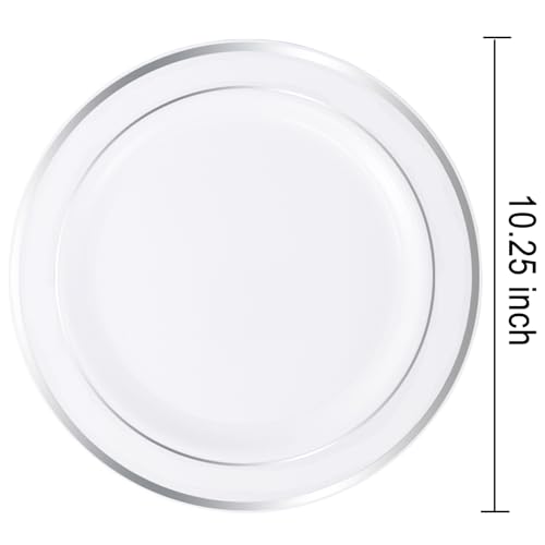 bUCLA 30PCS Silver Plastic Dinner Plates - Premium Heavy Duty 10.25inch Silver Disposable Party Plates, White and Silver Plastic Plates for Wedding & Christmas - color: 10.25Inch-30pcs-Silver