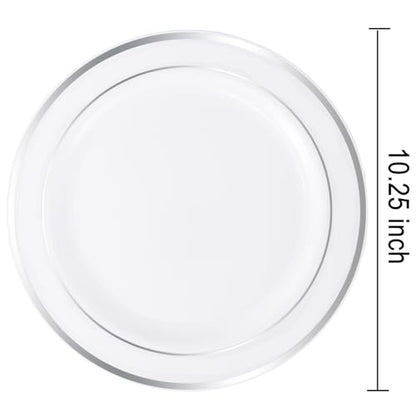 bUCLA 30PCS Silver Plastic Dinner Plates - Premium Heavy Duty 10.25inch Silver Disposable Party Plates, White and Silver Plastic Plates for Wedding & Christmas - color: 10.25Inch-30pcs-Silver