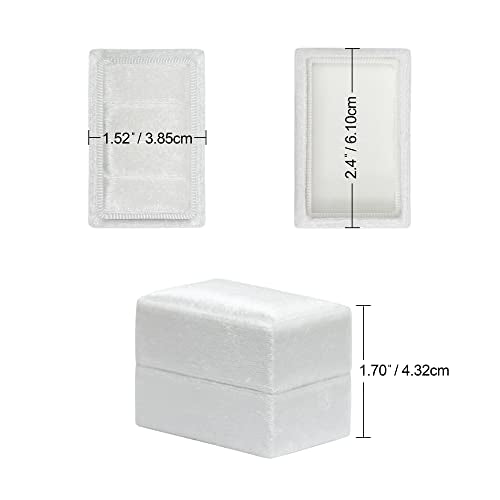 Rectangle 3 Slots Italian Velvet Jewelry Box Engagement Wedding Photo Ring Box Keepsake Box Triple Ring Gift Box (White) - color: White