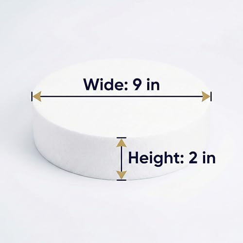 FromJennWithLove 9x2 Inch Cake Dummy – 9in Round Styrofoam Form, 2in Tall – USA-Made for Decorators, Bakers & Fake Cake Displays