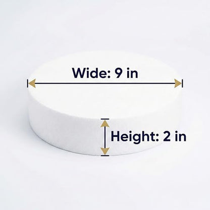 FromJennWithLove 9x2 Inch Cake Dummy – 9in Round Styrofoam Form, 2in Tall – USA-Made for Decorators, Bakers & Fake Cake Displays