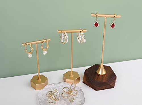 Gold Metal 2pcs T Bar Earring Retail Display Stand for show, Tabletop Jewelry Tower Holder for Girl Women【Gold-Hexagon Base 2pcs Height 4.5" and 5.3"】 - color: A3/Gold Hexagon Base 2pcs Height 4.5" and 5.3"