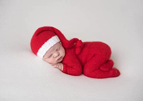 Christmas Newborn Baby Photo Shoot Props Outfits Crochet Clothes Santa Claus Red Hat Pants Photography Props - color: Red