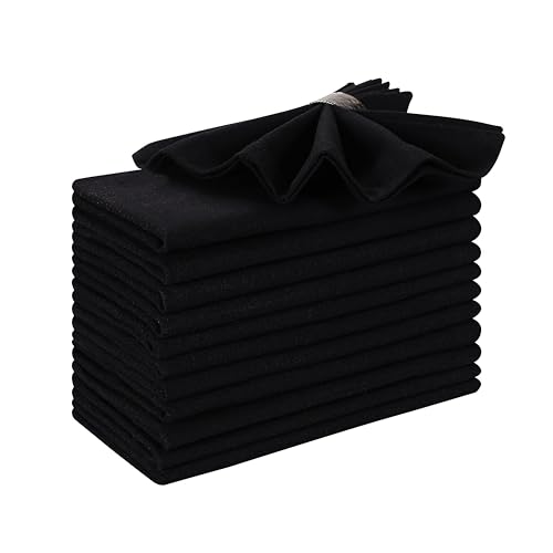 Hausattire Reusable Napkins Cloth Washable 100% Cotton 18x18 Inch Dinner Napkin|Table Napkin for Home BBQ Banquet Wedding | Mother's Day Set of 12 Cloth Napkins Decor | Black - color: Black, size: 18x18