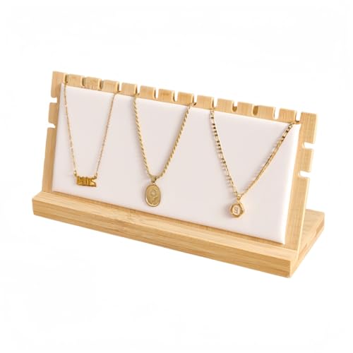 9.8"X4.73"Horizontal Necklace Jewelry Display Stand with White Leather Soft Mat Bamboo Necklace Pendant Tabletop Display Storage Holder - color: White, size: Small